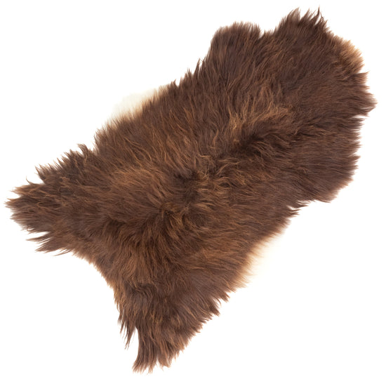 Brown w Thin White on Sides Icelandic Sheepskin Rug