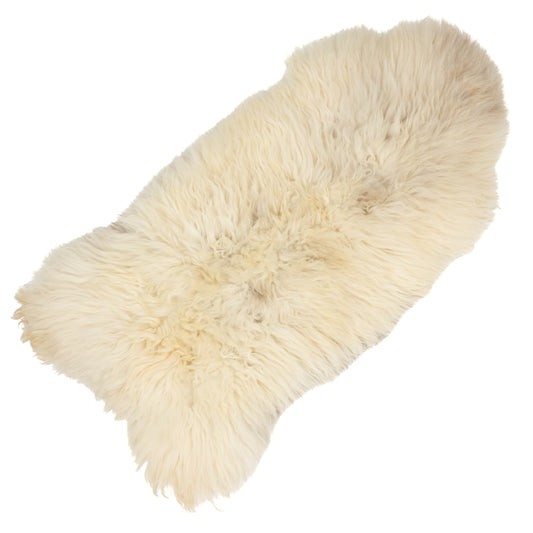 Coarse Long Wool Cushy Ivory White w Some Dark Heidschnucke Sheepskin Rug