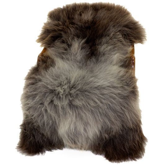 Large Cushy Long Wool Dark Brown w Gray Sheepskin
