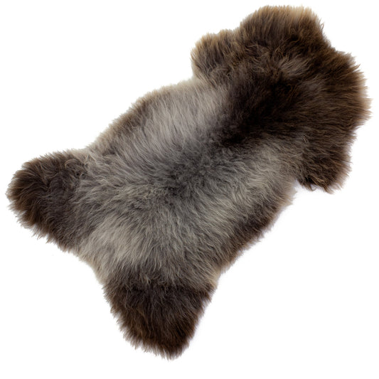 Large Cushy Long Wool Dark Brown w Gray Sheepskin