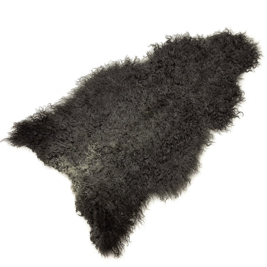 Dark Charcoal Gray w Long Curls Gotland Sheepskin
