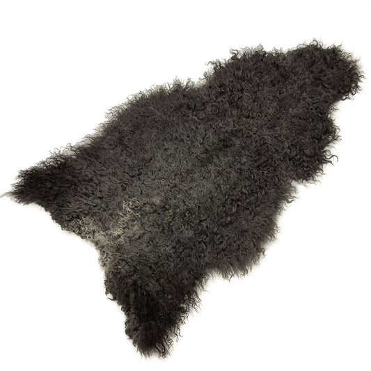 Dark Charcoal Gray w Long Curls Gotland Sheepskin