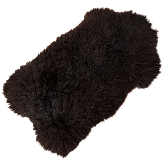 Huge Black Thick Long Wavy Wool Swedish Sheepskin Rug