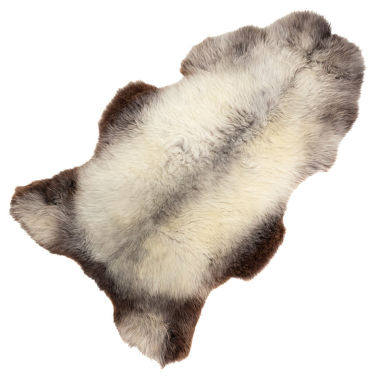 Huge Cushy Ivory White Gray w Brown Edges Sheepskin Rug