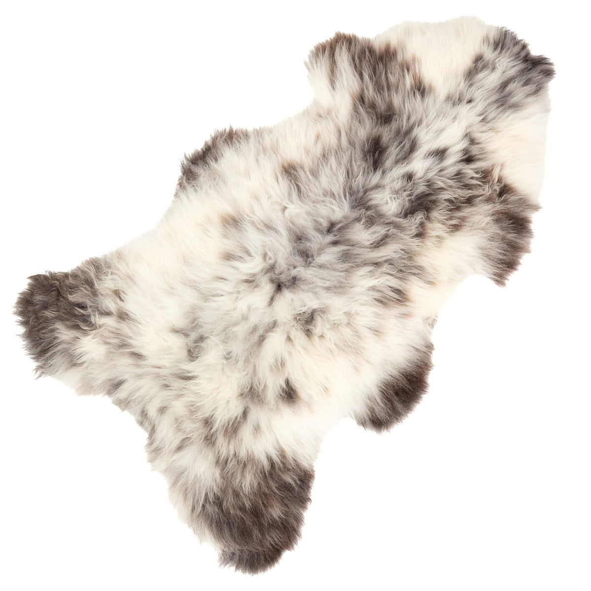 Huge Thick Cushy White w Blackish Mottled Sheepskin Rug