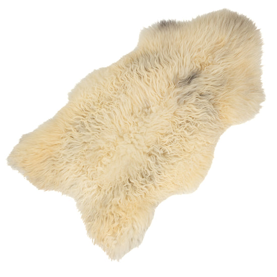 Large Coarse Long Wool Cushy Ivory White w Some Black Heidschnucke Sheepskin Rug