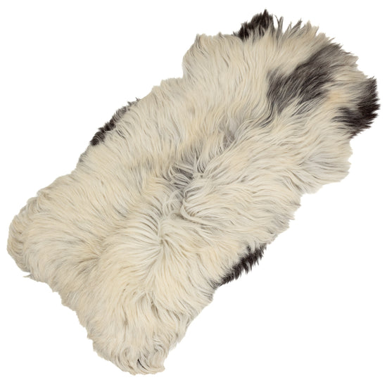 Large Coarse Long Thick Wool Ivory White w Black Heidschnucke Sheepskin Rug