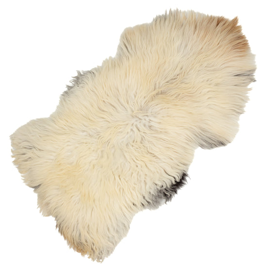 Large Coarse Long Thick Wool Dark Ivory White w Black Heidschnucke Sheepskin Rug