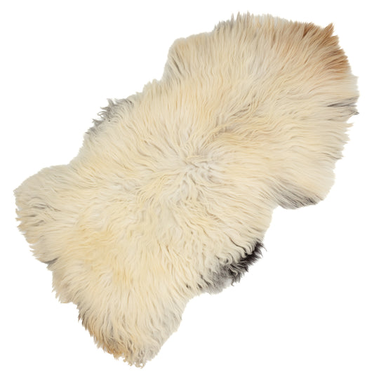 Large Coarse Long Thick Wool Dark Ivory White w Black Heidschnucke Sheepskin Rug