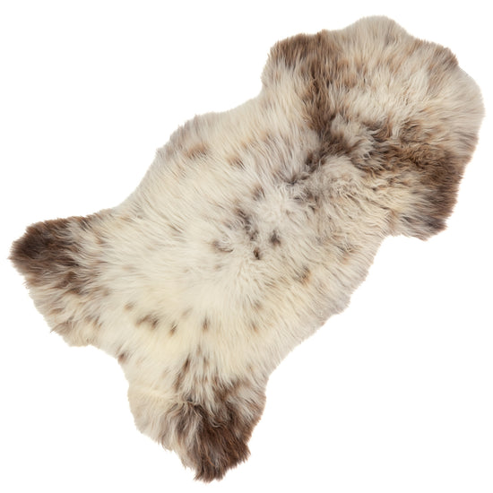 Large Cushy Brown and Ivory White Mottled Sheepskin Rug