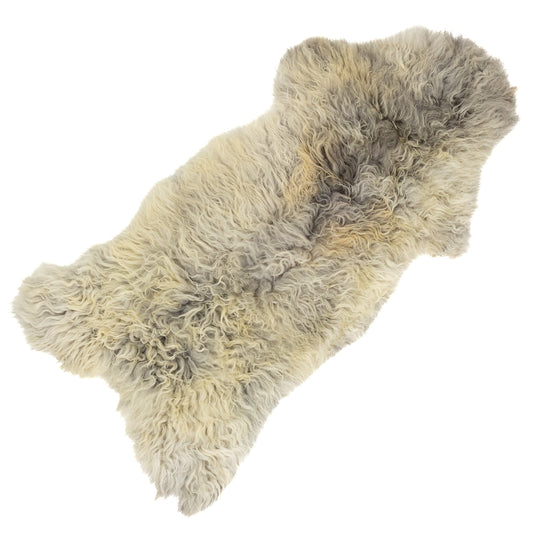 Large Gray Ivory Long Soft Slight Wavy Swedish Sheepskin Rug