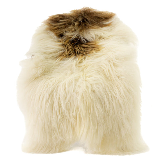 Large Ivory White w Blonde Brown Spot Icelandic Sheepskin