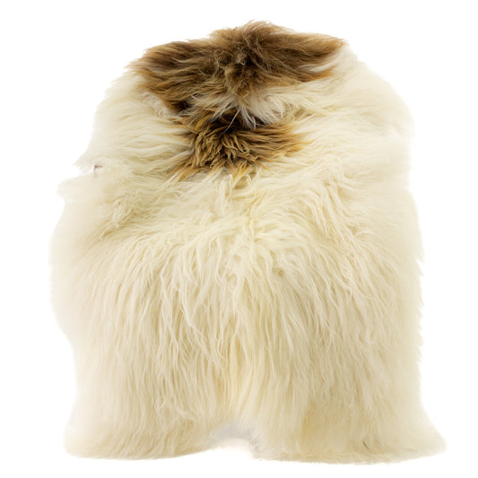 Large Ivory White w Blonde Brown Spot Icelandic Sheepskin