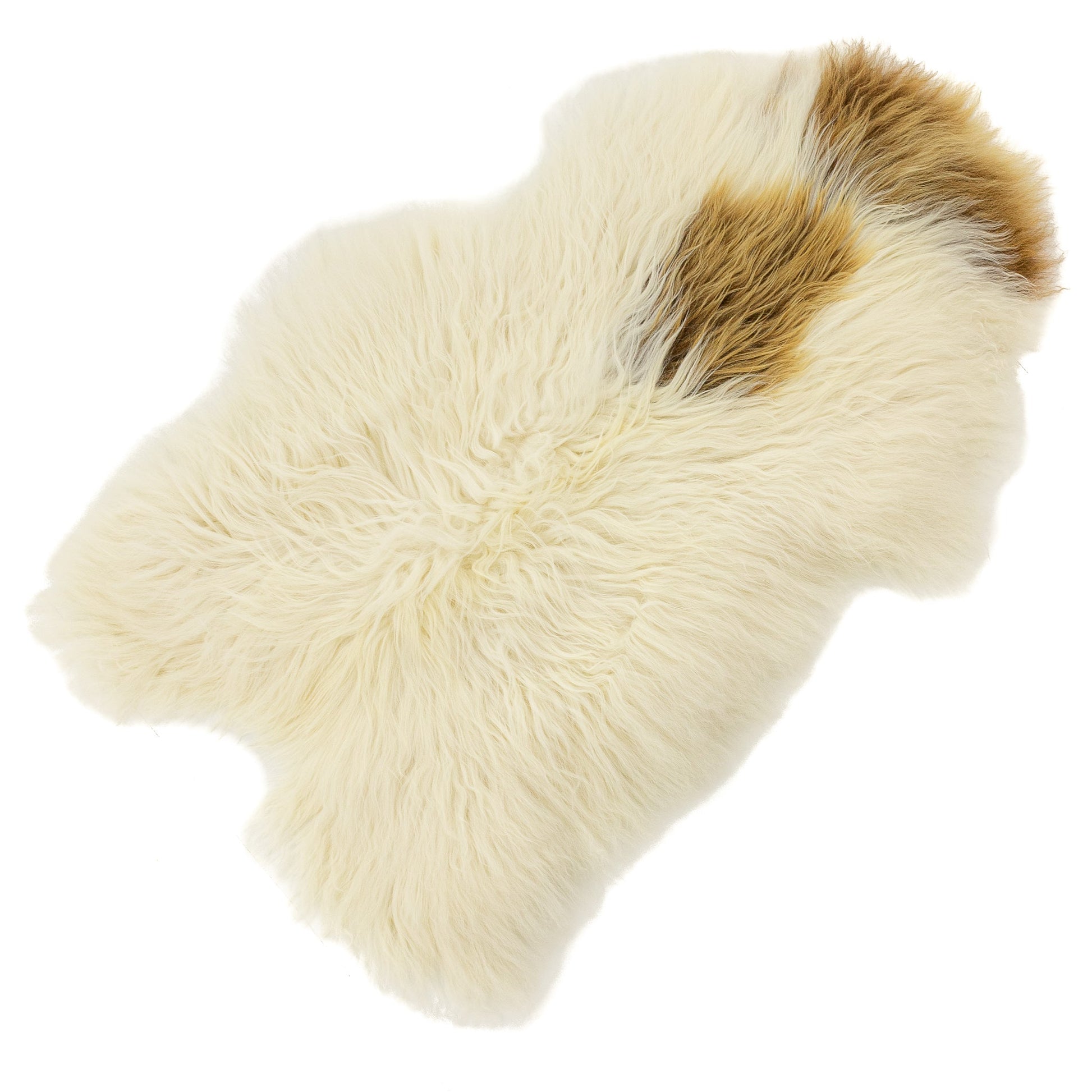 Large Ivory White w Blonde Brown Spot Icelandic Sheepskin