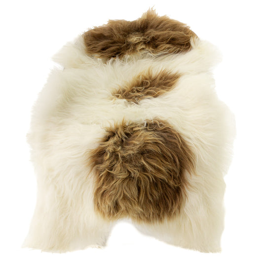 Large Ivory White w Blonde Brown Spot Icelandic Sheepskin