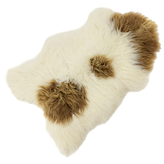Large Ivory White w Blonde Brown Spot Icelandic Sheepskin
