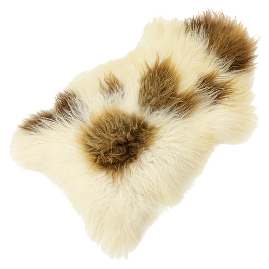 Large Ivory White w Blonde Brown Spot Icelandic Sheepskin