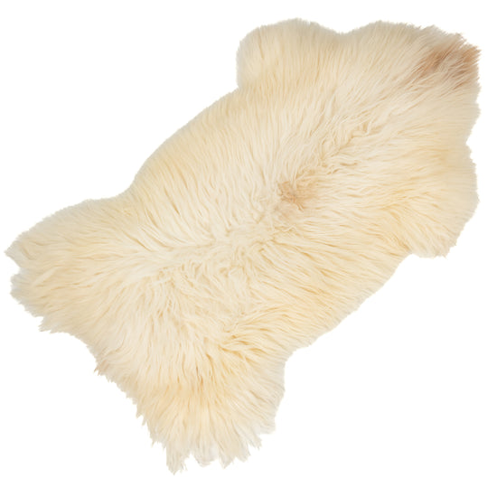 Large Long Coarse Wool Ivory White Mottled Heidschnucke Sheepskin Rug