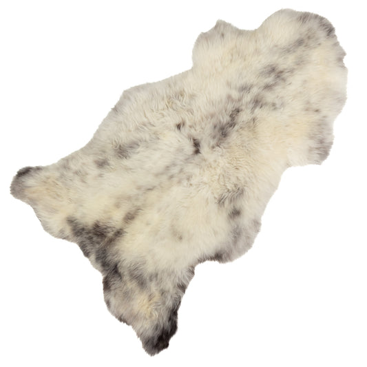 Large Short Wool Cushy White w Dark Mottling Sheepskin Rug