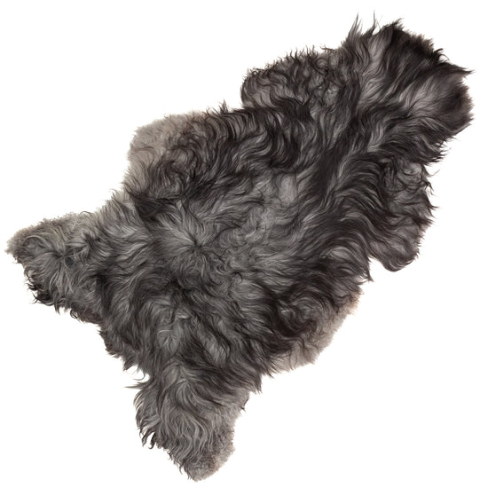 Large Soft Black and Gray Slightly Wavy Swedish Sheepskin Rug