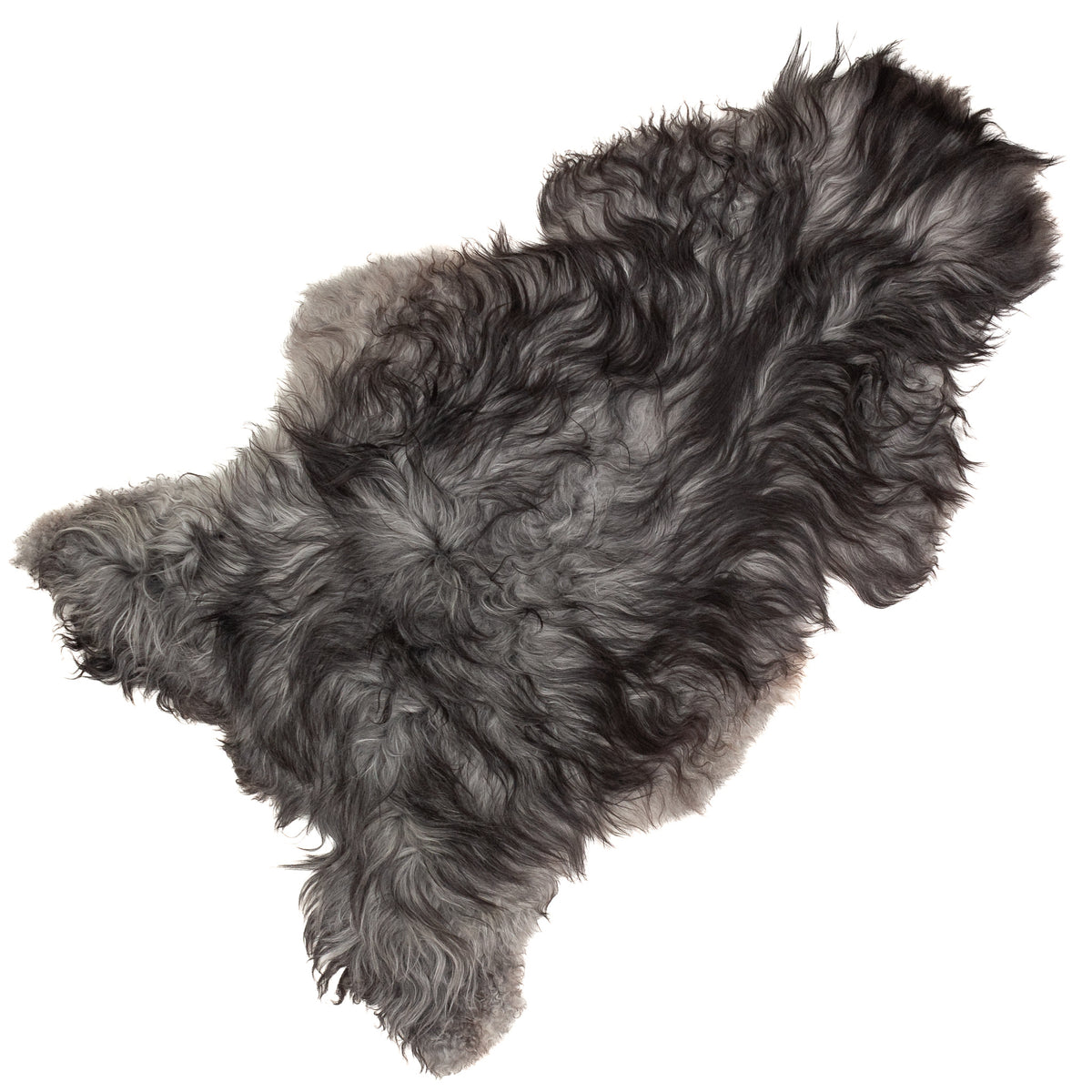 Large Soft Black and Gray Slightly Wavy Swedish Sheepskin Rug