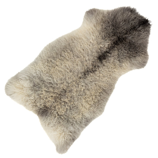 Large Soft Black Gray White Long Curls Gotland Sheepskin Rug