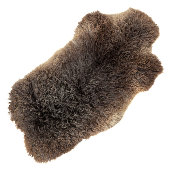 Large Soft Gray w Copper Mix Wavy Long Curls Gotland Sheepskin Rug