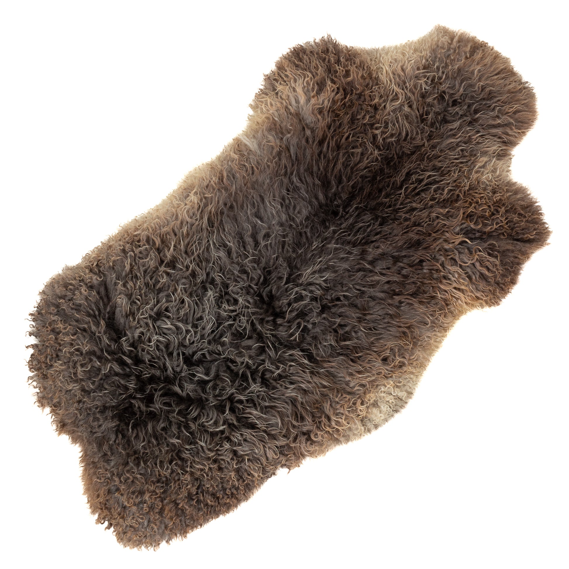 Large Soft Gray w Copper Mix Wavy Long Curls Gotland Sheepskin Rug