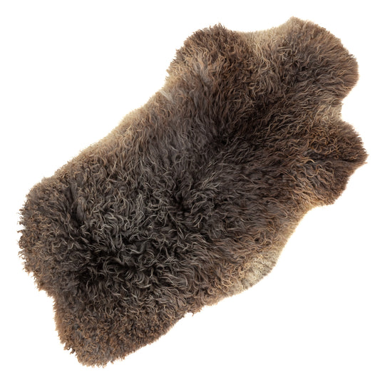 Large Soft Gray w Copper Mix Wavy Long Curls Gotland Sheepskin Rug