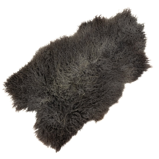 Large Soft Gray Long Curls Gotland Sheepskin Rug