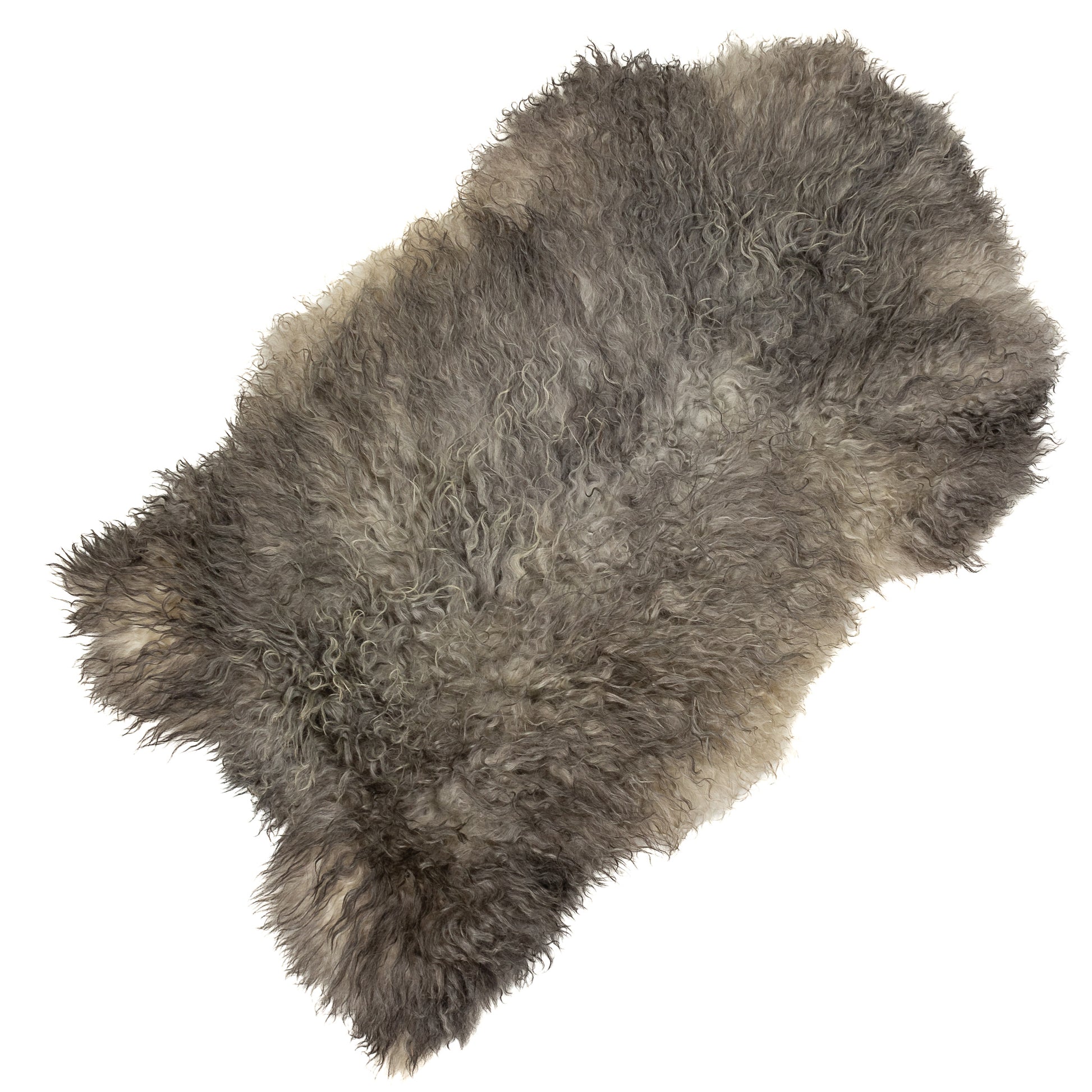 Large Soft Gray Mix Long Curls Gotland Sheepskin Rug