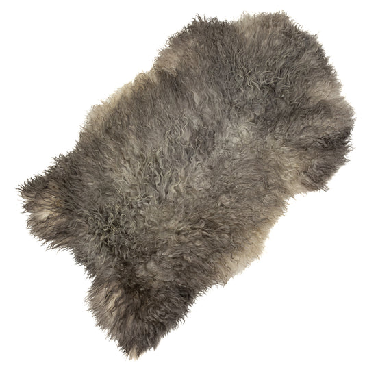 Large Soft Gray Mix Long Curls Gotland Sheepskin Rug
