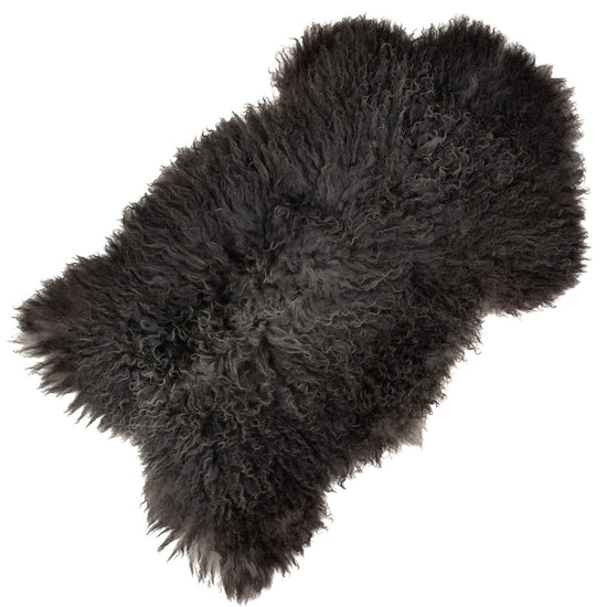 Large Soft Long Curly Long Hair Dark Gray Swedish Sheepskin Rug