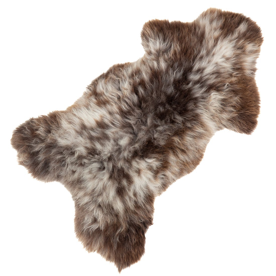 Large Thick Cushy Dark Brown w White Mittled Sheepskin Rug