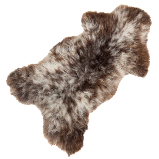 Large Thick Cushy Dark Brown w White Mittled Sheepskin Rug