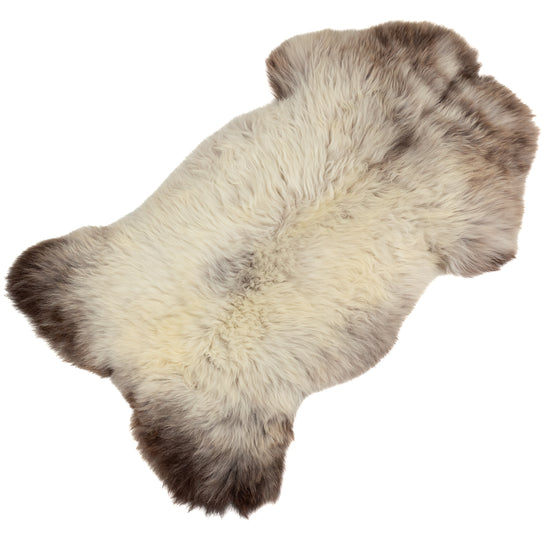 Large Thick Cushy Silver White w Brown Sheepskin Rug