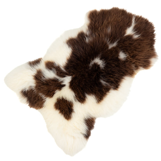 Large Thick Cushy White w Brown Spots Sheepskin Rug