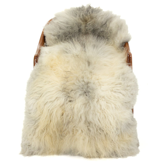 Large Thick Ivory White w Gray Long Wool Swedish Sheepskin