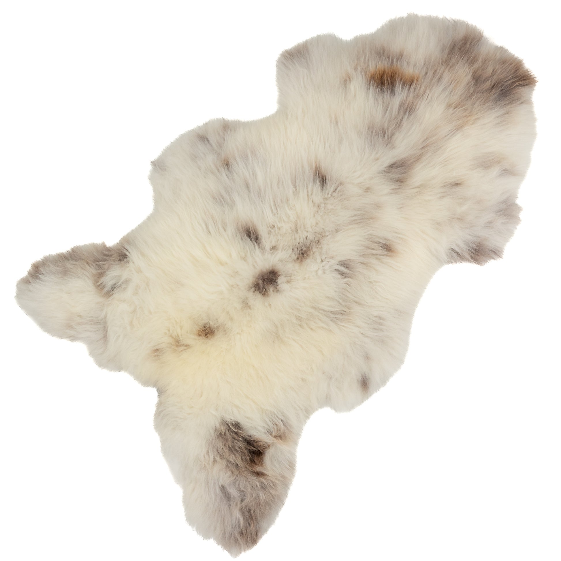 Large White w Brown Mixed Mottled Sheepskin Rug