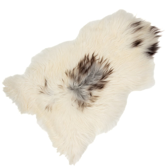 Large White w Gray Black Spots Icelandic Sheepskin Rug