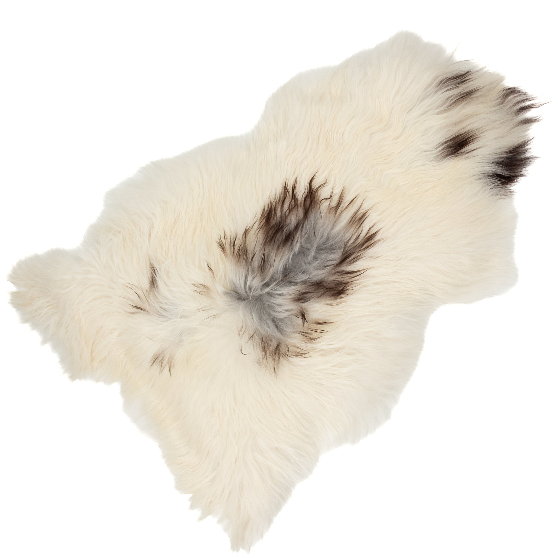 Large White w Gray Black Spots Icelandic Sheepskin Rug