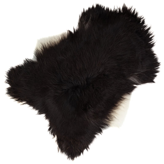 Large Wide Black w White Sides Icelandic Sheepskin Rug