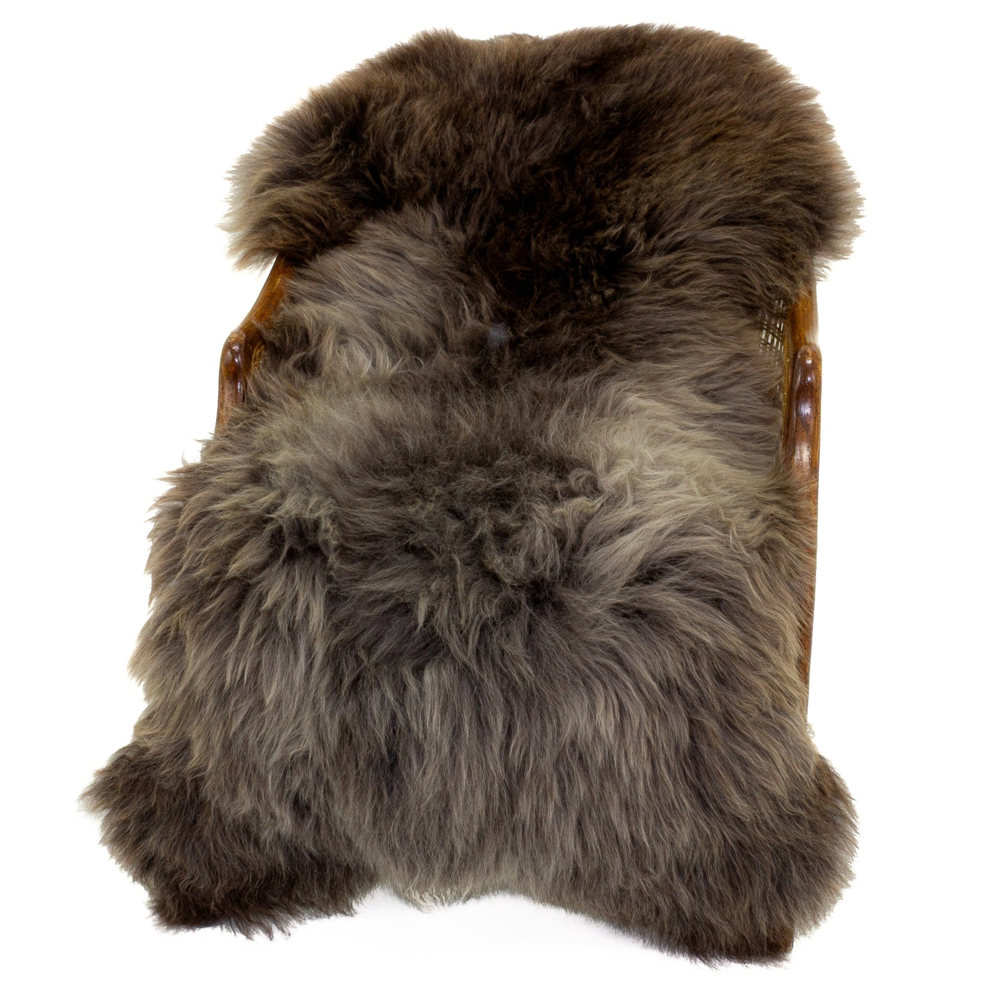 Long Wool Dark Brown Gray Silver Mix Sheepskin