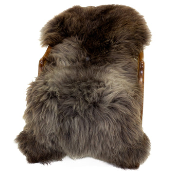 Long Wool Dark Brown Gray Silver Mix Sheepskin