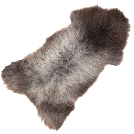 Long Wool Dark Brown to Silver Gray Sheepskin Rug