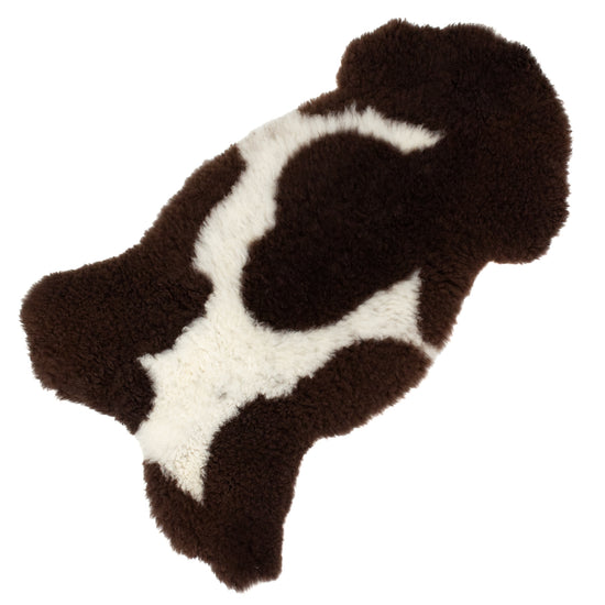 Short Soft Some Curls Dark Brown w White Swedish Sheepskin Rug
