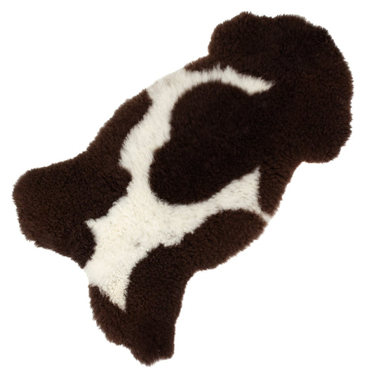 Short Soft Some Curls Dark Brown w White Swedish Sheepskin Rug