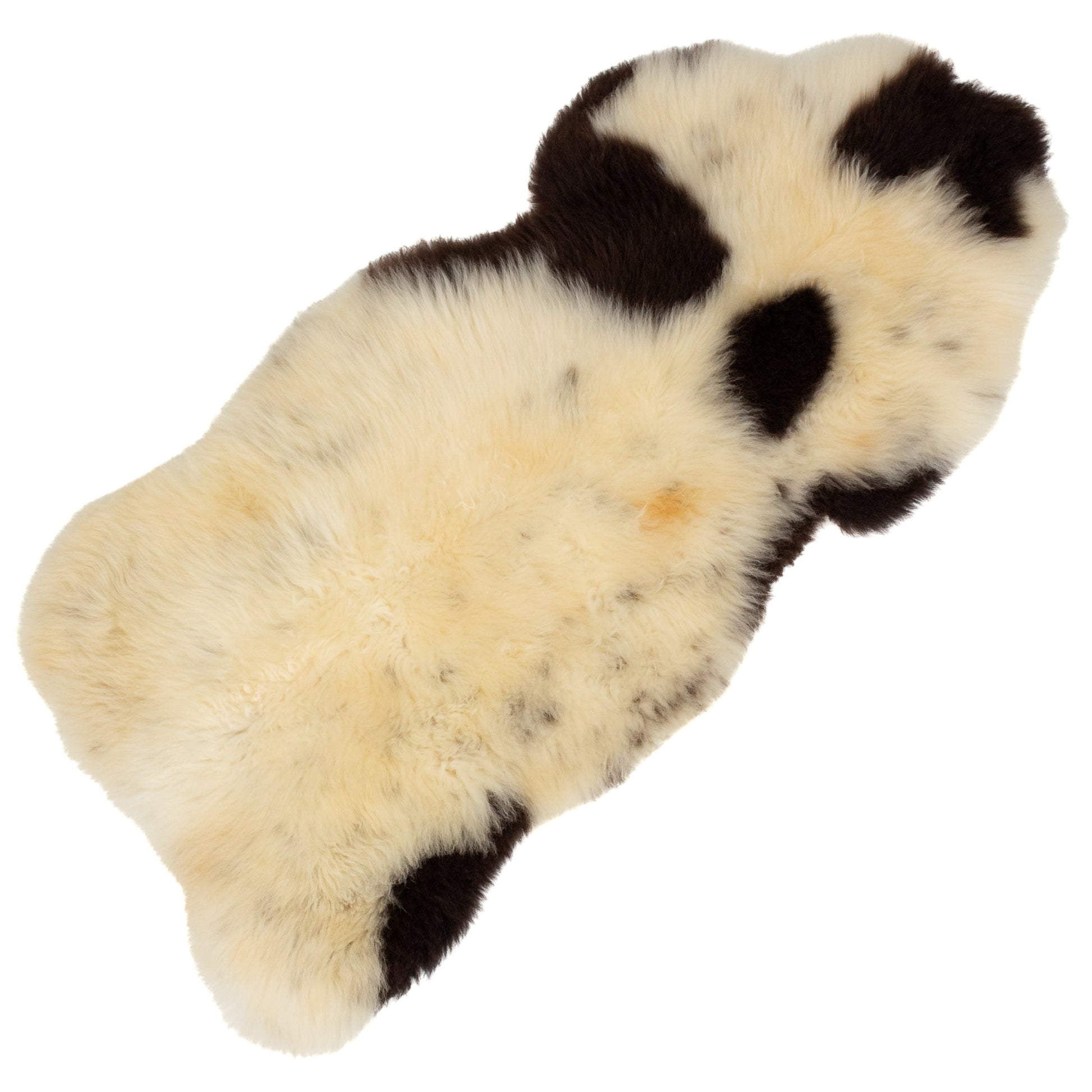 Short Soft Wool Dark Ivory w Brown Spots Swedish Sheepskin Rug