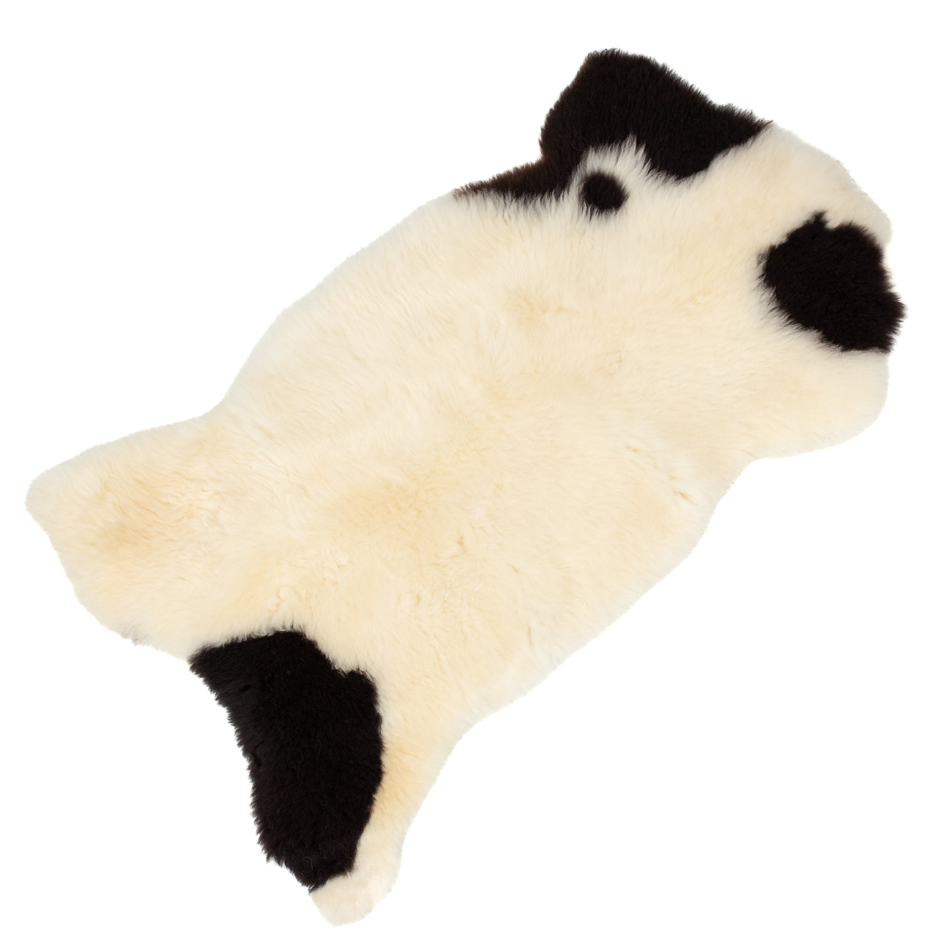 Short Soft Wool Ivory White w Black Spots Swedish Sheepskin Rug