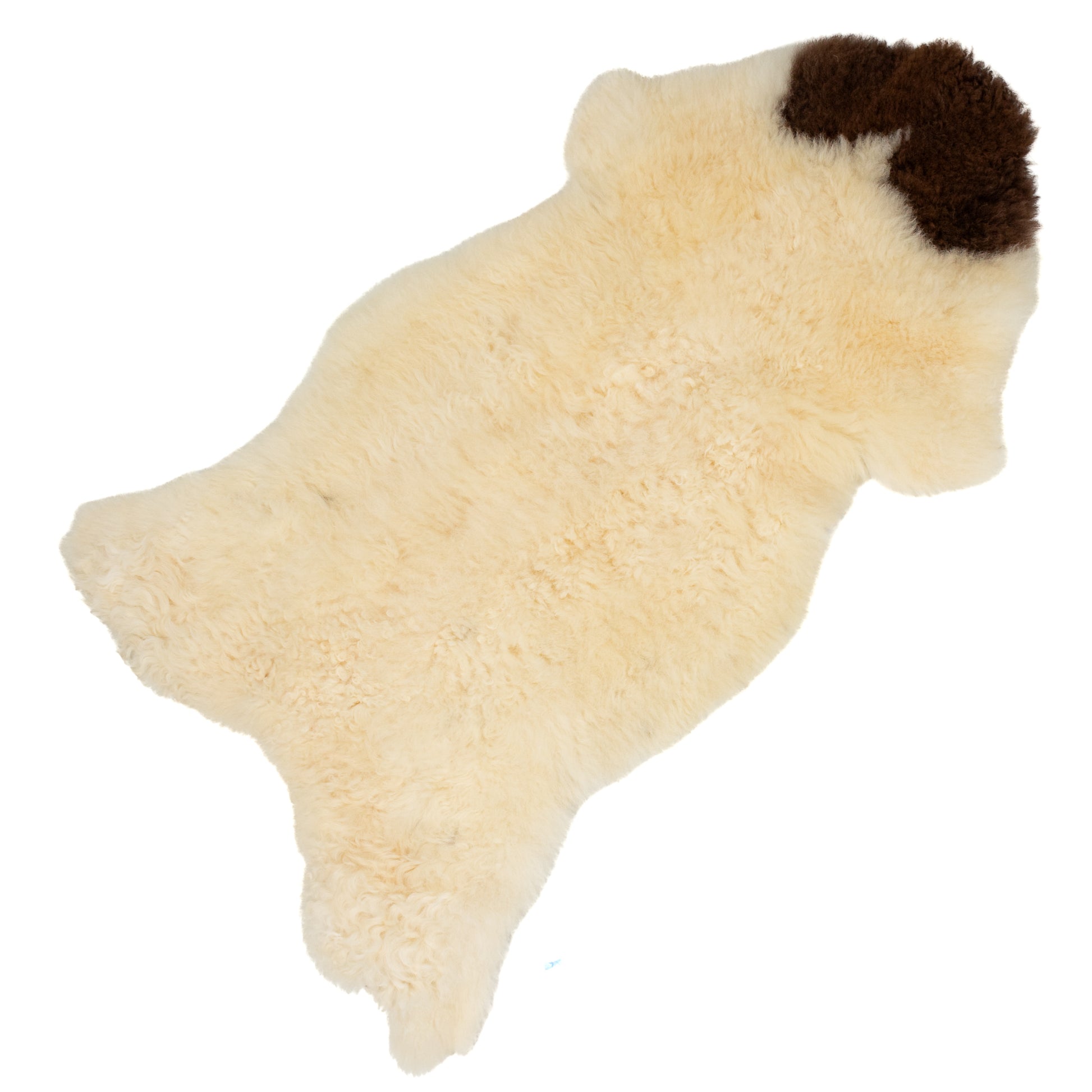 Short Soft Wool Ivory White w Brown Piebald Swedish Sheepskin Rug
